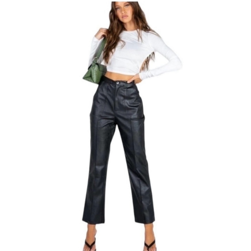 NWOT Princess Polly Women's Encore Pants Black Faux Leather Size 6